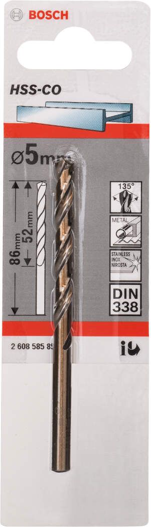 Bosch burgija za metal HSS-Co, DIN 338 5 x 52 x 86 mm pakovanje od 1 komada - 2608585851 Burgija za metal BOSCH BOSCH-2608585851 Madras doo Beograd