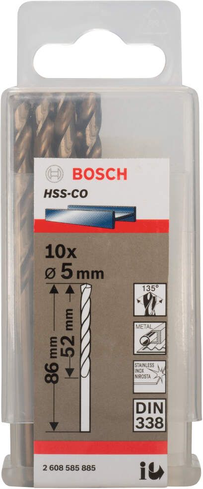 Bosch burgija za metal HSS-Co, DIN 338 5 x 52 x 86 mm pakovanje od 10 komada - 2608585885 Burgija za metal BOSCH BOSCH-2608585885 Madras doo Beograd