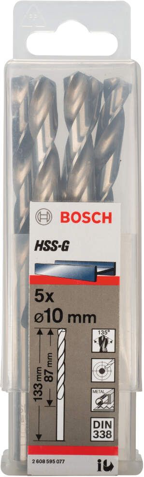 Bosch burgija za metal HSS-G, DIN 338 10 x 87 x 133 mm - pakovanje od 5 komada - 2608595077 Burgija za metal BOSCH BOSCH-2608595077 Madras doo Beograd