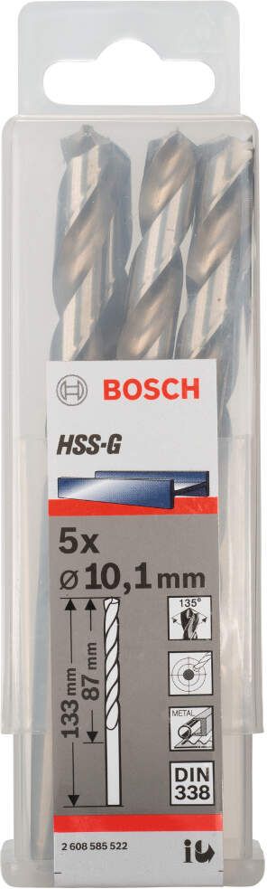 Bosch burgija za metal HSS-G, DIN 338 10,1 x 87 x 133 mm - pakovanje od 5 komada - 2608585522 Burgija za metal BOSCH BOSCH-2608585522 Madras doo Beograd