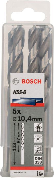 Bosch burgija za metal HSS-G, DIN 338 10,4 x 87 x 133 mm - pakovanje od 5 komada - 2608585525 Burgija za metal BOSCH BOSCH-2608585525 Madras doo Beograd