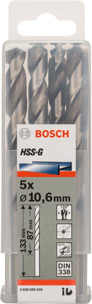 Bosch burgija za metal HSS-G, DIN 338 10,6 x 87 x 133 mm - pakovanje od 5 komada - 2608585526 Burgija za metal BOSCH BOSCH-2608585526 Madras doo Beograd