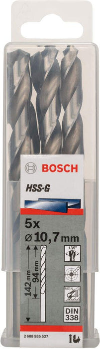 Bosch burgija za metal HSS-G, DIN 338 10,7 x 94 x 142 mm - pakovanje od 5 komada - 2608585527 Burgija za metal BOSCH BOSCH-2608585527 Madras doo Beograd