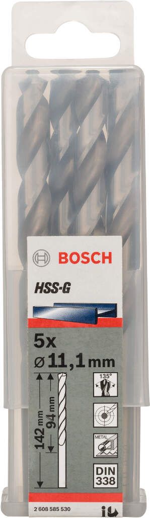 Bosch burgija za metal HSS-G, DIN 338 11,1 x 94 x 142 mm pakovanje od 5 komada - 2608585530 Burgija za metal BOSCH BOSCH-2608585530 Madras doo Beograd