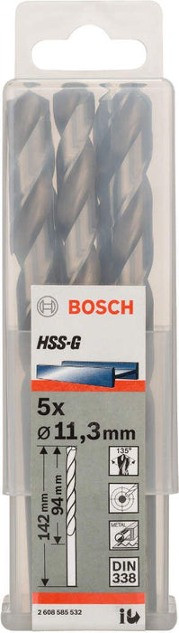 Bosch burgija za metal HSS-G, DIN 338 11,3 x 94 x 142 mm pakovanje od 5 komada - 2608585532 Burgija za metal BOSCH BOSCH-2608585532 Madras doo Beograd