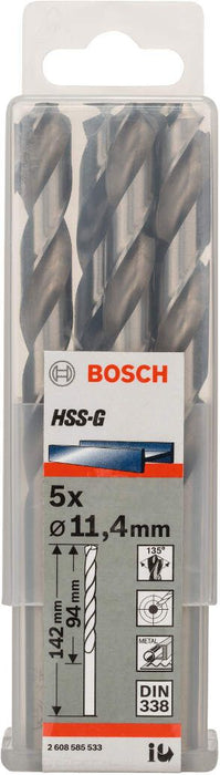 Bosch burgija za metal HSS-G, DIN 338 11,4 x 94 x 142 mm pakovanje od 5 komada - 2608585533 Burgija za metal BOSCH BOSCH-2608585533 Madras doo Beograd