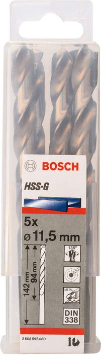 Bosch burgija za metal HSS-G, DIN 338 11,5 x 94 x 142 mm pakovanje od 5 komada - 2608595080 Burgija za metal BOSCH BOSCH-2608595080 Madras doo Beograd