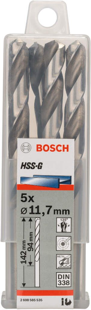 Bosch burgija za metal HSS-G, DIN 338 11,7 x 94 x 142 mm pakovanje od 5 komada - 2608585535 Burgija za metal BOSCH BOSCH-2608585535 Madras doo Beograd