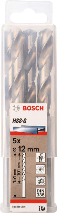 Bosch burgija za metal HSS-G, DIN 338 12 x 101 x 151 mm pakovanje od 5 komada - 2608595081 Burgija za metal BOSCH BOSCH-2608595081 Madras doo Beograd