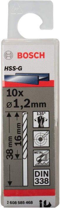Bosch burgija za metal HSS-G, DIN 338 1,2 x 16 x 38 mm - pakovanje od 10 komada - 2608585468 Burgija za metal BOSCH Madras doo Beograd