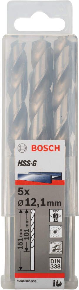 Bosch burgija za metal HSS-G, DIN 338 12,1 x 101 x 151 mm pakovanje od 5 komada - 2608585538 Burgija za metal BOSCH BOSCH-2608585538 Madras doo Beograd