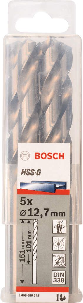 Bosch burgija za metal HSS-G, DIN 338 12,7 x 101 x 151 mm pakovanje od 5 komada - 2608585543 Burgija za metal BOSCH BOSCH-2608585543 Madras doo Beograd