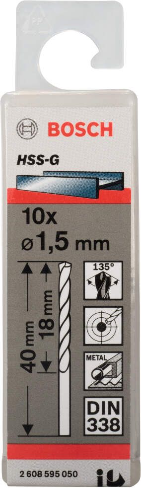 Bosch burgija za metal HSS-G, DIN 338 1,5 x 18 x 40 mm - pakovanje od 10 komada - 2608595050 Burgija za metal BOSCH BOSCH-2608595050 Madras doo Beograd