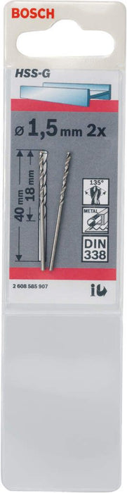 Bosch burgija za metal HSS-G, DIN 338 1,5 x 18 x 40 mm - pakovanje od 2 komada - 2608585907 Burgija za metal BOSCH BOSCH-2608585907 Madras doo Beograd