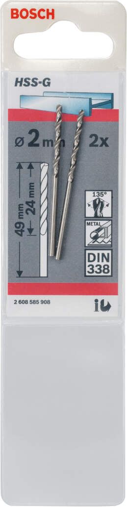 Bosch burgija za metal HSS-G, DIN 338 2 x 24 x 49 mm - pakovanje od 2 komada - 2608585908 Burgija za metal BOSCH BOSCH-2608585908 Madras doo Beograd