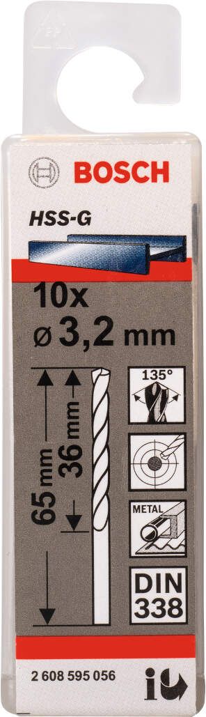 Bosch burgija za metal HSS-G, DIN 338 3,2 x 36 x 65 mm - pakovanje od 10 komada - 2608595056 Burgija za metal BOSCH BOSCH-2608595056 Madras doo Beograd