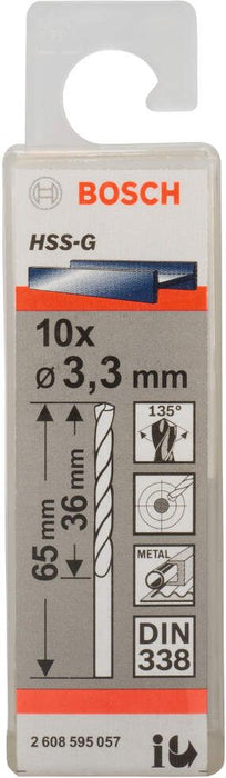 Bosch burgija za metal HSS-G, DIN 338 3,3 x 36 x 65 mm - pakovanje od 10 komada - 2608595057 Burgija za metal BOSCH BOSCH-2608595057 Madras doo Beograd