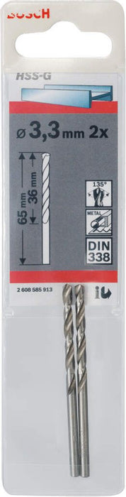 Bosch burgija za metal HSS-G, DIN 338 3,3 x 36 x 65 mm - pakovanje od 2 komada - 2608585913 Burgija za metal BOSCH BOSCH-2608585913 Madras doo Beograd