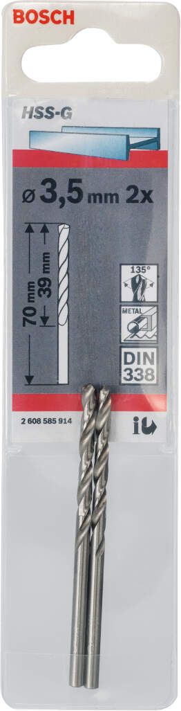 Bosch burgija za metal HSS-G, DIN 338 3,5 x 39 x 70 mm - pakovanje od 2 komada - 2608585914 Burgija za metal BOSCH BOSCH-2608585914 Madras doo Beograd