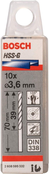 Bosch burgija za metal HSS-G, DIN 338 3,6 x 39 x 70 mm - pakovanje od 10 komada - 2608595332 Burgija za metal BOSCH BOSCH-2608595332 Madras doo Beograd