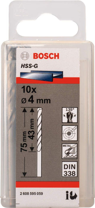 Bosch burgija za metal HSS-G, DIN 338 4 x 43 x 75 mm - pakovanje od 10 komada - 2608595059 Burgija za metal BOSCH BOSCH-2608595059 Madras doo Beograd