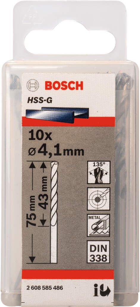 Bosch burgija za metal HSS-G, DIN 338 4,1 x 43 x 75 mm - pakovanje od 10 komada - 2608585486 Burgija za metal BOSCH Madras doo Beograd