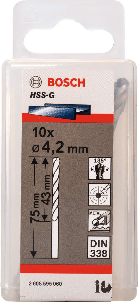 Bosch burgija za metal HSS-G, DIN 338 4,2 x 43 x 75 mm - pakovanje od 10 komada - 2608595060 Burgija za metal BOSCH BOSCH-2608595060 Madras doo Beograd