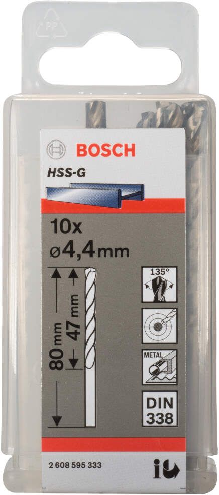 Bosch burgija za metal HSS-G, DIN 338 4,4 x 47 x 80 mm - pakovanje od 10 komada - 2608595333 Burgija za metal BOSCH BOSCH-2608595333 Madras doo Beograd