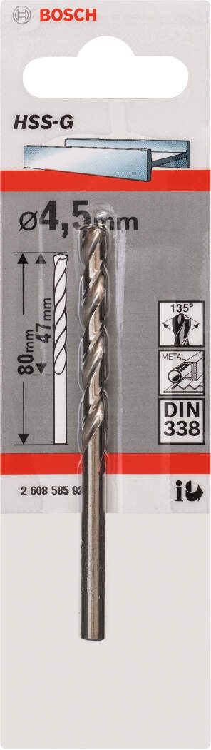 Bosch burgija za metal HSS-G, DIN 338 4,5 x 47 x 80 mm - pakovanje od 1 komada - 2608585920 Burgija za metal BOSCH BOSCH-2608585920 Madras doo Beograd