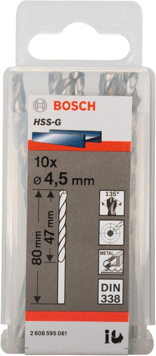 Bosch burgija za metal HSS-G, DIN 338 4,5 x 47 x 80 mm - pakovanje od 10 komada - 2608595061 Burgija za metal BOSCH BOSCH-2608595061 Madras doo Beograd