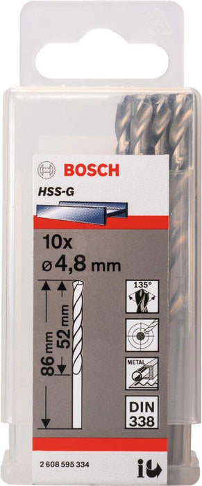 Bosch burgija za metal HSS-G, DIN 338 4,8 x 52 x 83 mm - pakovanje od 10 komada - 2608595334 Burgija za metal BOSCH BOSCH-2608595334 Madras doo Beograd