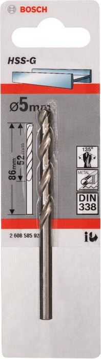 Bosch burgija za metal HSS-G, DIN 338 5 x 52 x 86 mm - pakovanje od 1 komada - 2608585922 Burgija za metal BOSCH BOSCH-2608585922 Madras doo Beograd