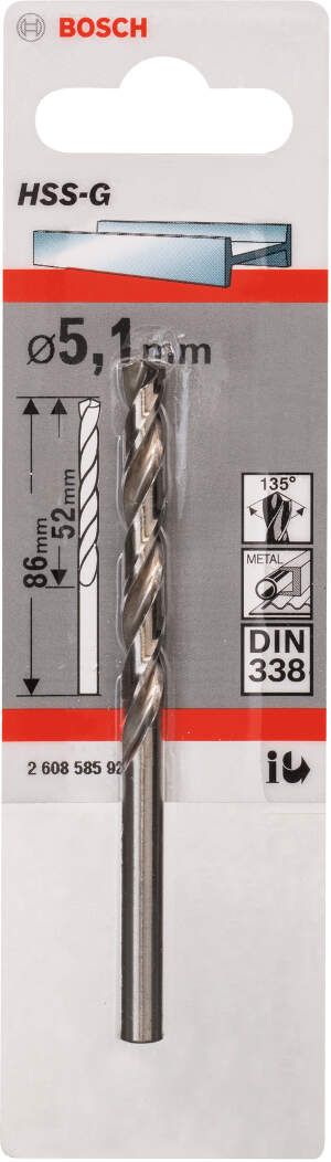 Bosch burgija za metal HSS-G, DIN 338 5,1 x 52 x 86 mm - pakovanje od 1 komada - 2608585923 Burgija za metal BOSCH BOSCH-2608585923 Madras doo Beograd