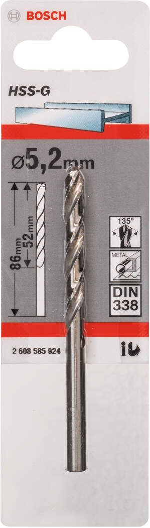 Bosch burgija za metal HSS-G, DIN 338 5,2 x 52 x 86 mm - pakovanje od 1 komada - 2608585924 Burgija za metal BOSCH BOSCH-2608585924 Madras doo Beograd