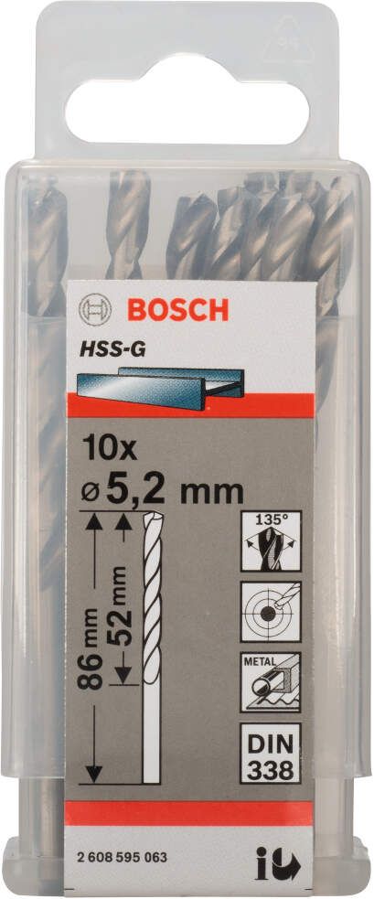 Bosch burgija za metal HSS-G, DIN 338 5,2 x 52 x 86 mm - pakovanje od 10 komada - 2608595063 Burgija za metal BOSCH BOSCH-2608595063 Madras doo Beograd