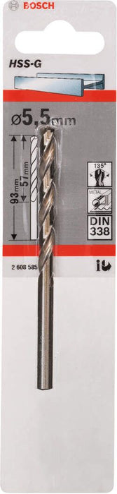 Bosch burgija za metal HSS-G, DIN 338 5,5 x 57 x 93 mm - pakovanje od 1 komada - 2608585925 Burgija za metal BOSCH BOSCH-2608585925 Madras doo Beograd