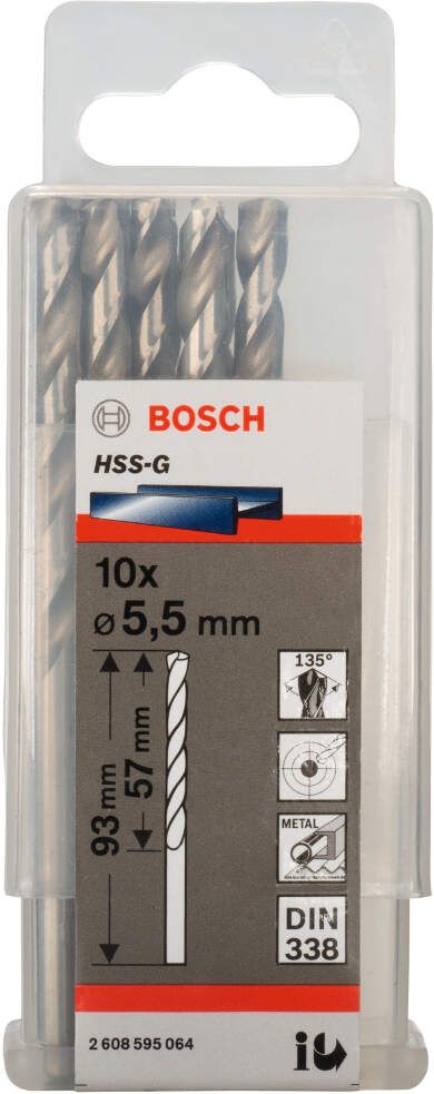 Bosch burgija za metal HSS-G, DIN 338 5,5 x 57 x 93 mm - pakovanje od 10 komada - 2608595064 Burgija za metal BOSCH BOSCH-2608595064 Madras doo Beograd