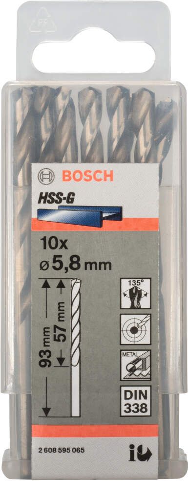 Bosch burgija za metal HSS-G, DIN 338 5,8 x 57 x 83 mm - pakovanje od 10 komada - 2608595065 Burgija za metal BOSCH BOSCH-2608595065 Madras doo Beograd