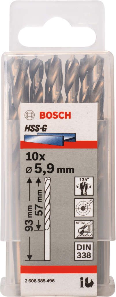 Bosch burgija za metal HSS-G, DIN 338 5,9 x 57 x 93 mm - pakovanje od 10 komada - 2608585496 Burgija za metal BOSCH Madras doo Beograd