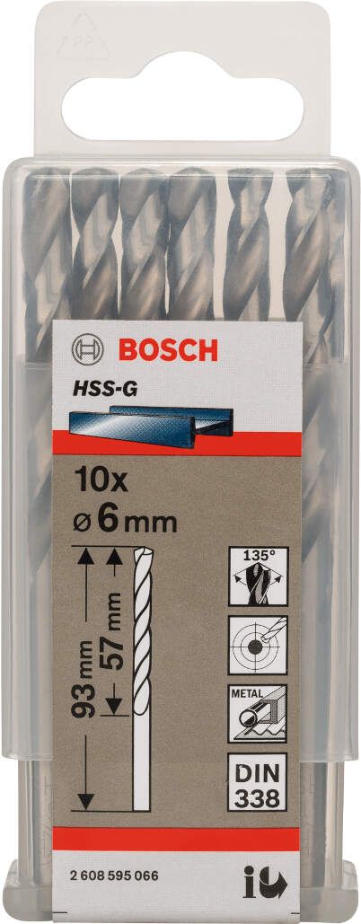 Bosch burgija za metal HSS-G, DIN 338 6 x 57 x 93 mm - pakovanje od 10 komada - 2608595066 Burgija za metal BOSCH BOSCH-2608595066 Madras doo Beograd