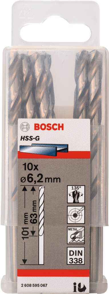 Bosch burgija za metal HSS-G, DIN 338 6,2 x 63 x 101 mm - pakovanje od 10 komada - 2608595067 Burgija za metal BOSCH BOSCH-2608595067 Madras doo Beograd