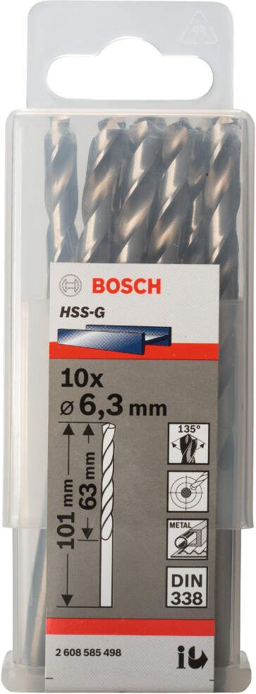 Bosch burgija za metal HSS-G, DIN 338 6,3 x 63 x 101 mm - pakovanje od 10 komada - 2608585498 Burgija za metal BOSCH Madras doo Beograd
