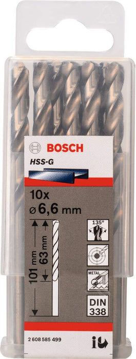 Bosch burgija za metal HSS-G, DIN 338 6,6 x 63 x 101 mm - pakovanje od 10 komada - 2608585499 Burgija za metal BOSCH Madras doo Beograd