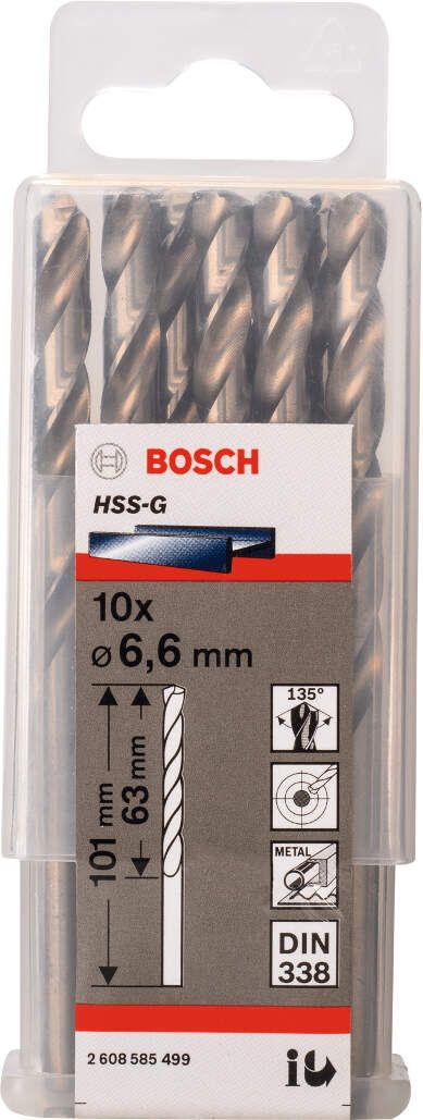 Bosch burgija za metal HSS-G, DIN 338 6,6 x 63 x 101 mm - pakovanje od 10 komada - 2608585499 Burgija za metal BOSCH Madras doo Beograd