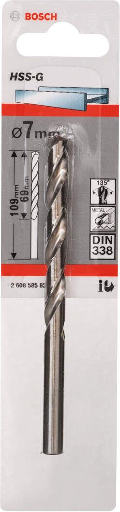 Bosch burgija za metal HSS-G, DIN 338 7 x 69 x 109 mm - pakovanje od 1 komada - 2608585929 Burgija za metal BOSCH BOSCH-2608585929 Madras doo Beograd