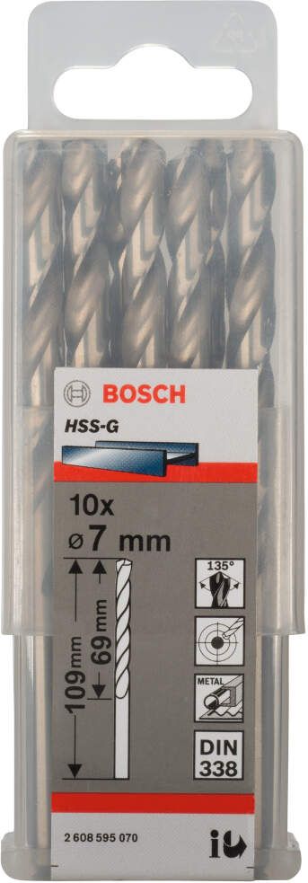 Bosch burgija za metal HSS-G, DIN 338 7 x 69 x 109 mm - pakovanje od 10 komada - 2608595070 Burgija za metal BOSCH BOSCH-2608595070 Madras doo Beograd