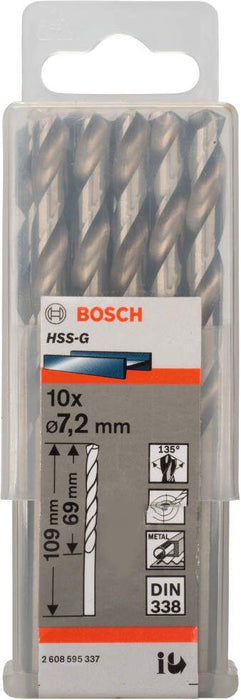 Bosch burgija za metal HSS-G, DIN 338 7,2 x 109 x 69 mm - pakovanje od 10 komada - 2608595337 Burgija za metal BOSCH BOSCH-2608595337 Madras doo Beograd