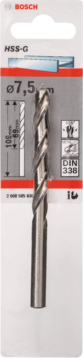 Bosch burgija za metal HSS-G, DIN 338 7,5 x 69 x 109 mm - pakovanje od 1 komada - 2608585930 Burgija za metal BOSCH BOSCH-2608585930 Madras doo Beograd