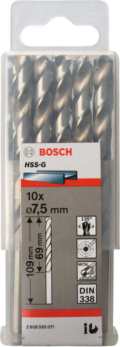 Bosch burgija za metal HSS-G, DIN 338 7,5 x 69 x 109 mm - pakovanje od 10 komada - 2608595071 Burgija za metal BOSCH BOSCH-2608595071 Madras doo Beograd