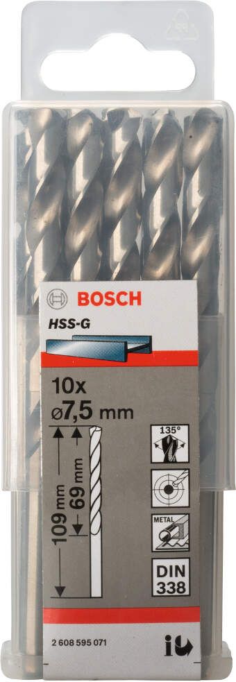 Bosch burgija za metal HSS-G, DIN 338 7,5 x 69 x 109 mm - pakovanje od 10 komada - 2608595071 Burgija za metal BOSCH BOSCH-2608595071 Madras doo Beograd